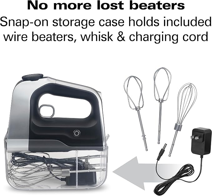 Hamilton Beach Professional Cordless Electric Hand Mixer | Infinite Speed Control | Powerful DC Motor | Quick Recharging | LCD Screen | Whisk | Storage Case | Black | 62673