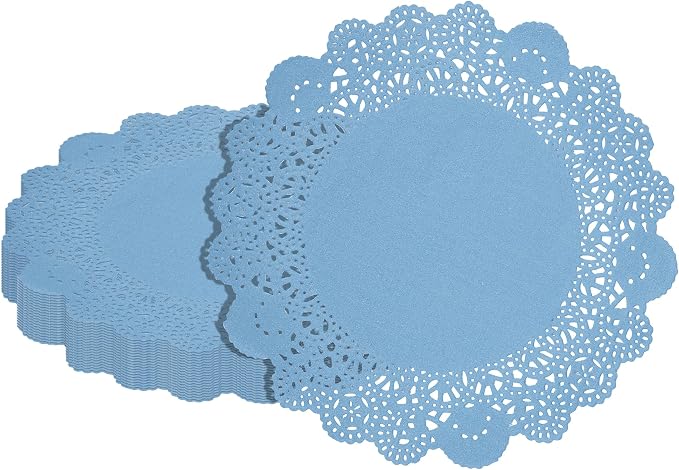 Restaurantware-Pastry Tek 8 x 8 Inch Paper Lace Doilies, 4000 Round Disposable Table Doilies - Elegant Lace Finish, Long Lasting, SkyBlue Paper Lace Doilies, for Pastries, Cupcakes, Desserts