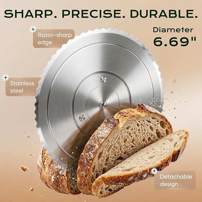 Saluna Manual Bread Slicer for Sourdough and Homemade Bread, Adjustable Bread Slicer with Hand Crank, Stainless Steel Blade and Suction Base