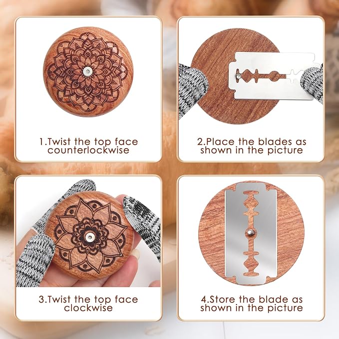 18Pcs Wooden Lame Bread Scoring Tool, Bread Scoring Lame for Baking, Including 2 Lames, 2 Leather Protective Covers, 10 Blades, 4 Finger Protectors