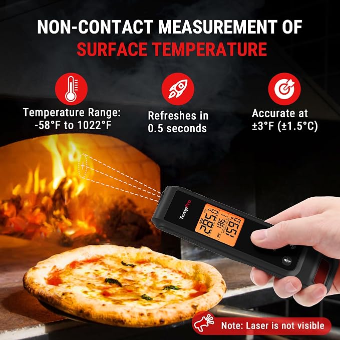 TempPro 2-in-1 Instant Read Thermometer for Cooking, Infrared Thermometer with Meat Probe, Non-Contact Laser Meat Thermometer for Griddle Grill Pizza Oven, Black, Gift for Dad Him Husband
