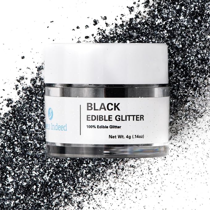 Sweets Indeed, Edible Glitter, Perfect for Drinks, Cocktails, Beverages & Cake Decorating, Dessert Cake Topper, Gift, 4 grams (Black Edible Glitter)