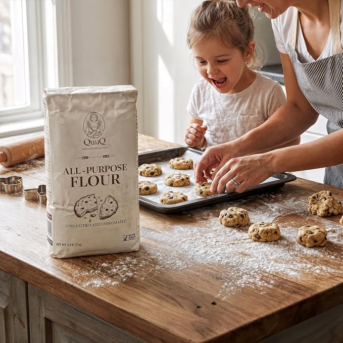 QuuQ All Purpose Flour 2 Pack 8.8 lb (4 kg) – Unbleached Unbromated Enriched Wheat Flour, Non-GMO Baking Flour for Bread, Cookies, Cakes, Pizza & Baking