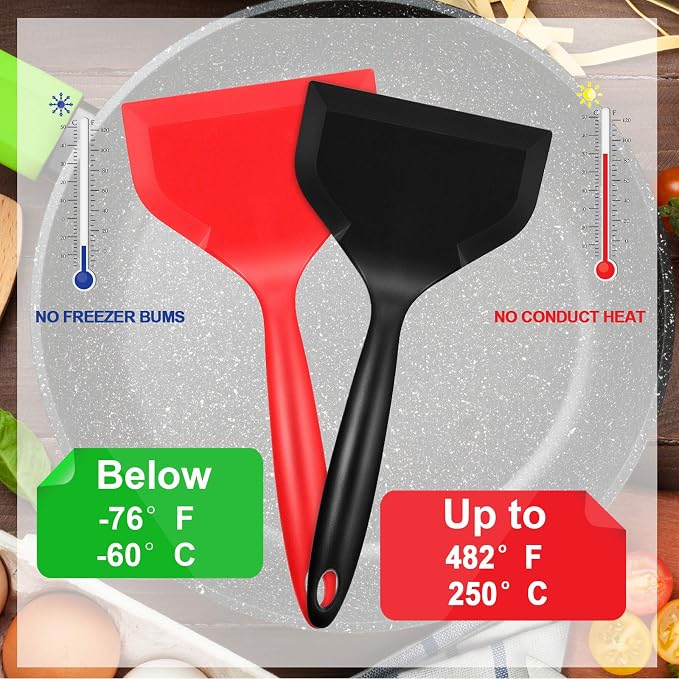 Shappy 2 Pcs Wide Spatula Tamagoyaki Omelette Silicone Shovel Turner Nonstick Fried Fish Spatula Wide Flexible Turner for Nonstick Cookware Egg Cookie Pancake(Black, Red)