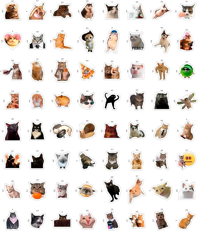 100Pcs Cat Meme Stickers, Funny Cat Sickers for Water Bottle - Pet Meme Party Decorations, Favors - Funny Decals - Gift for Women & Men