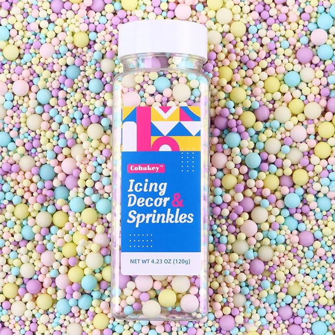 Sprinkles for Cake Decorating 4.2 Ounce Sugar Pearls Mixing Sizes, Edible Sprinkles for Cookie Decorations, Cupcake Topper, Ice Cream, Candy, Chocolate, Parties