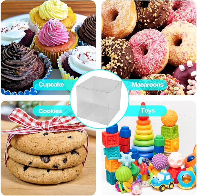 Bssay 50 Pack 3x3x3 Inch Clear Favor Boxes,Transparent Favor Boxes for Wedding, Baby Shower, Party Treats