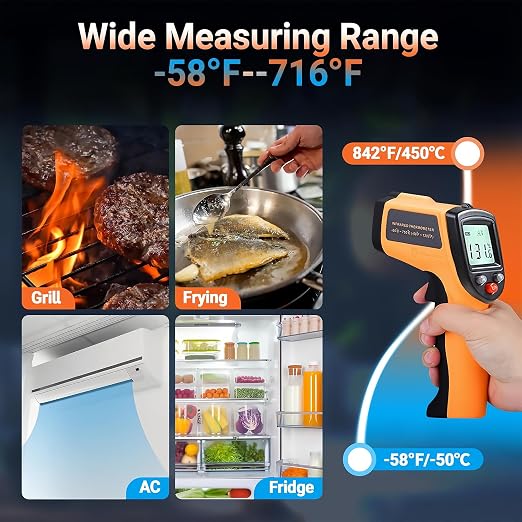 Digital Infrared Thermometer Gun for Cooking,BBQ,Pizza Oven, Infrared Thermometer Laser with Backlight,-58℉~712℉(-50℃~380℃) Handheld Non Contact Heat Laser Temperature Gun (Not for Human)