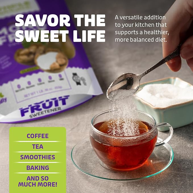 Whole Nature 1lb Monk Fruit Sweetener 1:1 Baking Sugar Substitute Made in the USA – Granulated Blend With Erythritol – Zero Calorie – Keto – Paleo – Non-GMO – Kosher - Natural Alternative – 16 oz Pouch