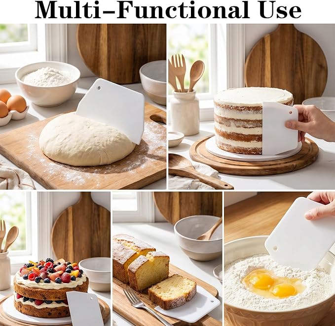 6Pcs Flexible Cake Scrapers and Smoother 3 Sizes Dough Cutter Bowl Scrapers | Plastic Dough Scraper, Flexible Bench Scraper Practical Multipurpose Food Scrappers for Bread Doughs Cake Fondant Icing