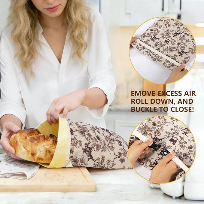 Western Reusable Beeswax Bread Bags for Homemade Bread & Sourdough, 2-Pack XL Airtight Food Storage Bags, Organic Cotton Linen Covers - Freezer-Friendly Freshness Preservation Keeps Fresh Longer