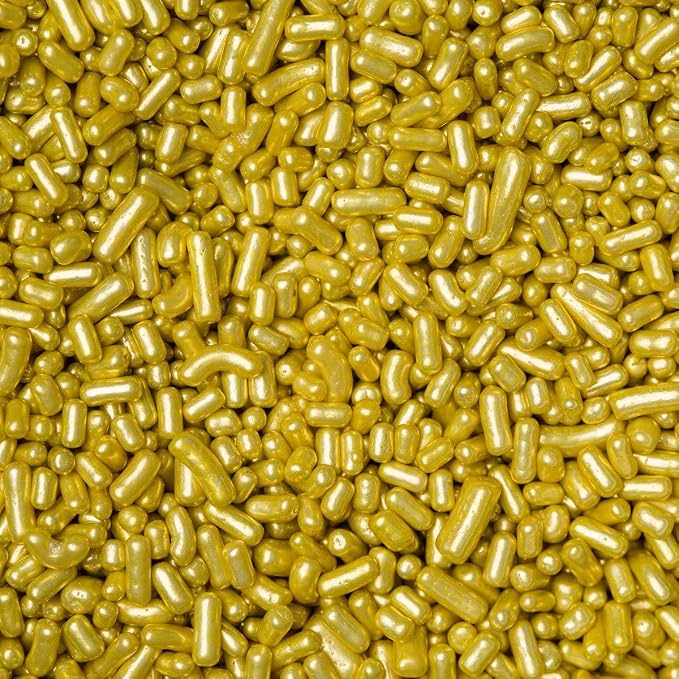 Sprinkles Edible Soft Jimmies Soft Sprinkles for Topping Ice Cream, Cookies, Cakes, Cupcakes, Dessert Decorating MADE IN USA 4 oz (24 KARAT GOLD METALLIC)