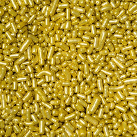 Sprinkles Edible Soft Jimmies Soft Sprinkles for Topping Ice Cream, Cookies, Cakes, Cupcakes, Dessert Decorating MADE IN USA 4 oz (24 KARAT GOLD METALLIC)