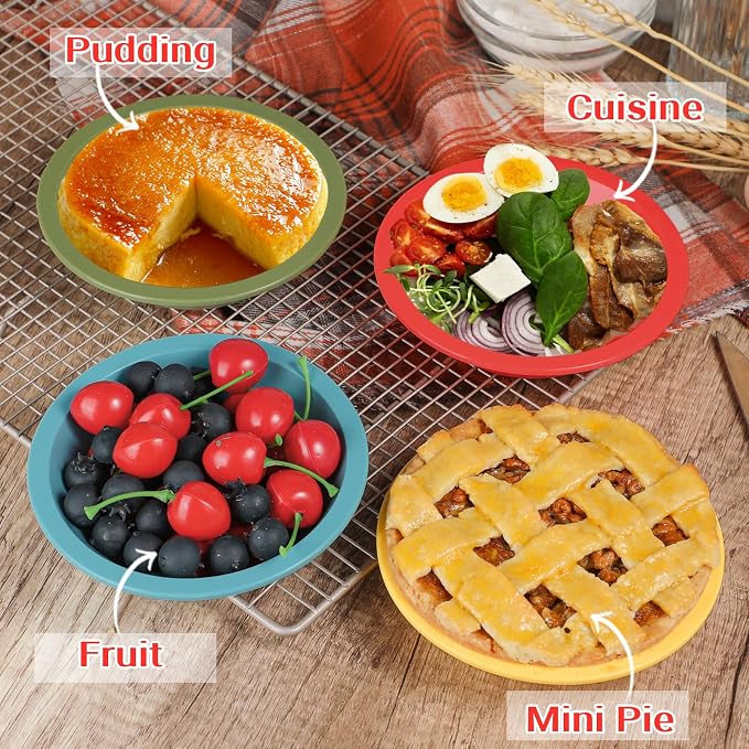 Webake 5 Inch Silicone Mini Pie Pans for Baking, Non-stick Small Tart Pan Quiche Baking Dish, BPA-Free Set of 4