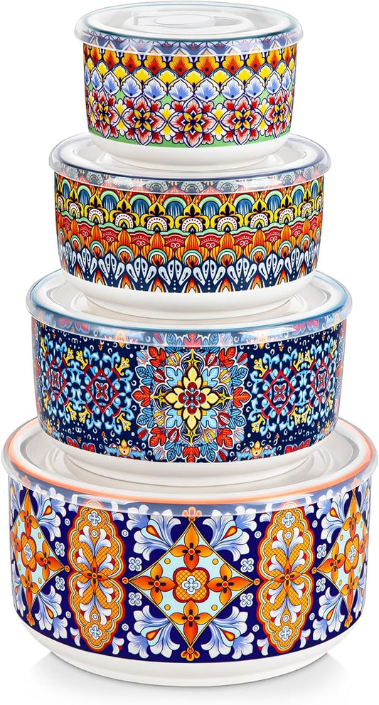 vancasso Serving Bowls with Lids Set of 4, Ceramic Nesting Mixing Bowls for Food Storage, Prep and Stackable, Dishwasher & Microwave Safe Gift Set, 60/36/20/10 OZ, Series SIMI