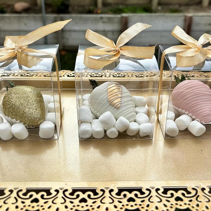 XINHPKGG 50pcs Clear Favor Boxes 3x3x3 Inch Clear Chocolate Bomb Boxes Small Gift Box Cupcake Box for Birthday Wedding Party