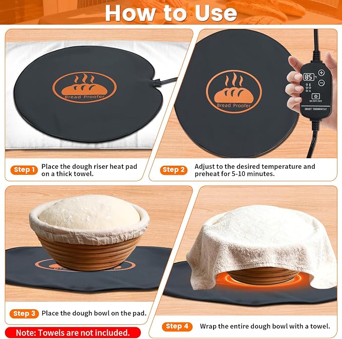 Bread Riser Fermentation Heating Pad with Temperature Controller - 14" Sourdough Heating Mat, 59°F - 140°F Adjustable Dough Riser Heat Pad for Sourdough Starter, Bread Proofer Warming Mat