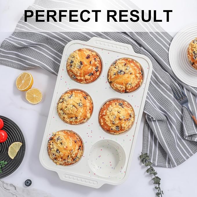 Vinino 2-Pack Silicone Jumbo Muffin Pan for Baking with Metal Reinforced Frame, 6 Cups Jumbo Cupcake Pan with Non-Slip Handle, Nonstick Muffin Tray for Oven, BPA Free, Dishwasher Safe