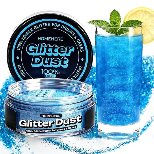 HomeHere Edible Glitter for Drinks & Cakes, 10g Food Grade Disco Diamond Glimmer Dust, Sparkle Powder for Cocktails, Chocolate, Baking Decorations, Vegan& Tasteless (Bule)