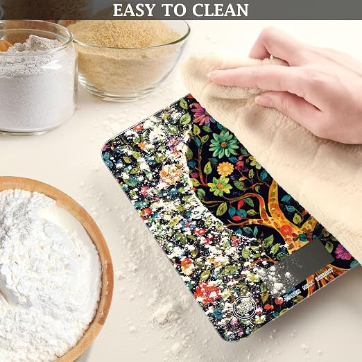 Food Scale Kitchen Scale for Baking Cooking Digital Food Weighing Measuring Scale Small Waterproof Electric Food Scale Tree of Life Floral Leaves Black