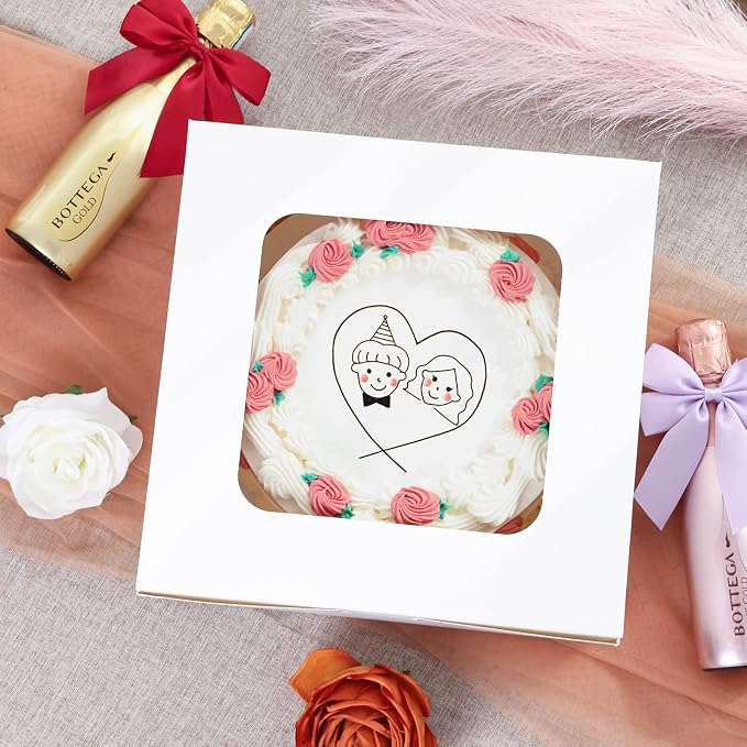 Moretoes 40pcs Cake Boxes, 10x10x5 Inch White Bakery Boxes with Window for Valentine's Day, Mother's Day, Pastries, Cookies, Pie, Cupcakes