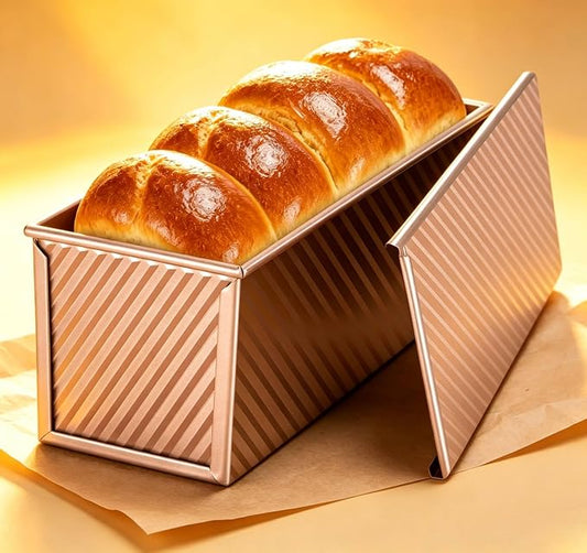 Amagabeli Pullman Loaf Pan with Lid Nonstick Bakeware 9”x4” Carbon Steel Corrugated 1 lb Bread Toast Box Mold for Cooking Oven Baking Roasting Toaster Bake Mold Homemade Cakes Baking Golden