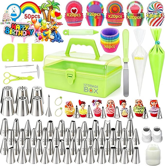 Cake Decorating Kit, 284PCS Baking Accessories with Storage Case, Piping Bags and Tips Set, Cupcake Cookie Frosting Fondant Decorating Supplies for Beginners
