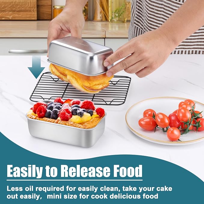 P&P CHEF Stainless Steel Mini Bread Loaf Pans, 6 PCS, Lasting & Rust-free | 6.3 x 3.5 Inch, Small Size for Air Fryer & Oven, Ideal for Bread, Meatloaf, Cake and Brownies, Food Grade, Dishwasher Safe