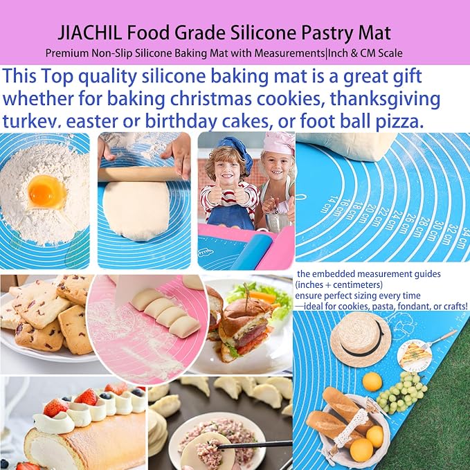 Silicone Baking Mat with Measurements, Non-Slip Non Stick Pastry Mat Sheetfor for Dough,Pastry, Bread, Cookies, Pizza, Fondant, Pasta (Green, 19.7"L x 15.7"W)