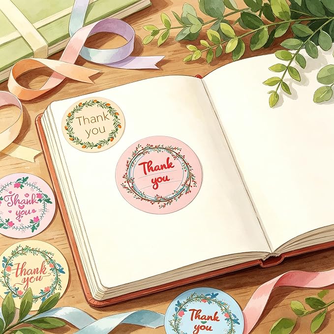 BLESS-VAST 500 PCS Thank You Stickers for Small Business - 1 Inch Floral Envelope Seal 10 Designs Vibrant Colors Labels for Baking Packaging Gift Bags Wraps Crafts Wedding Favors Birthday (Red)