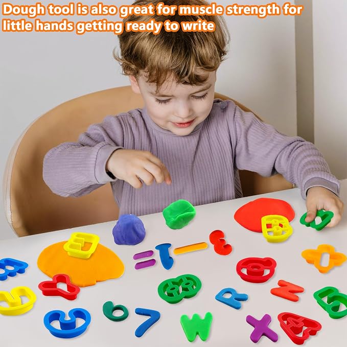 Dough Tool Set with Dough Alphabet Cutters,Numbers Cutters,Mathematical Symbols,Great Dough Tools for Learning Letters and Numbers