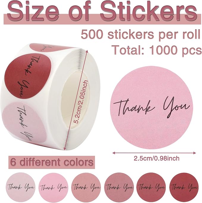 1000Pcs Thank You Stickers Small Business 1'' for Supporting My Small Business Stickers Labels 6 Colors Self-adhesive Labels for Gift Bags Packaging Round Sticker Tags for Shopping (Dusty Pink)