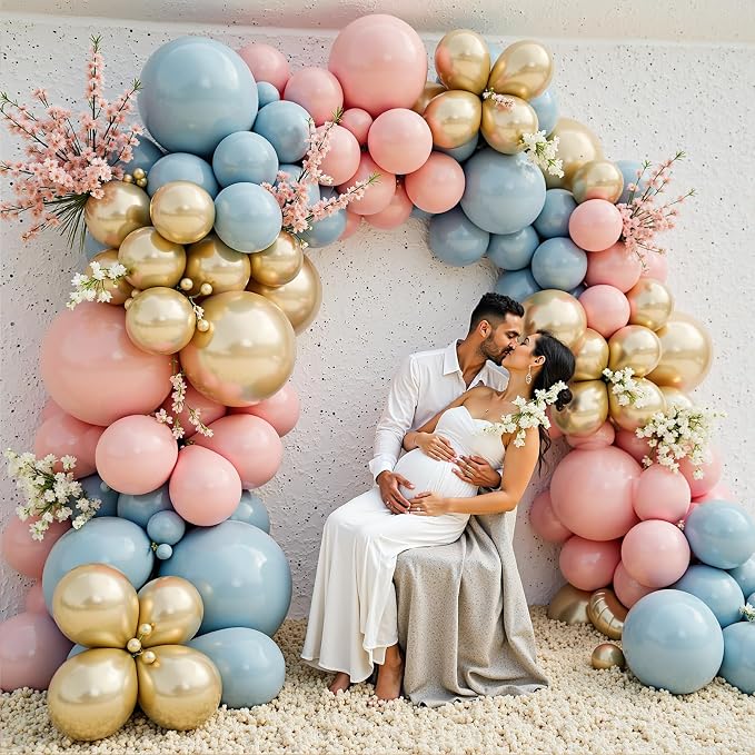 Gender Reveal Balloon Garland Arch Kit,412pcs Pink and Blue balloons 18 12 10 5 Inch for Gender Reveal Decorations Birthday Baby Shower Wedding Bridal