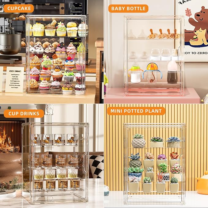 4 Tier Cupcake Stand Acrylic Cardboard Cupcake Tower Holder, Dessert Pastry Cookie Display Stand Case with Lid for Birthday Wedding Party Decoration, Large Adjustable Bread Box, XL