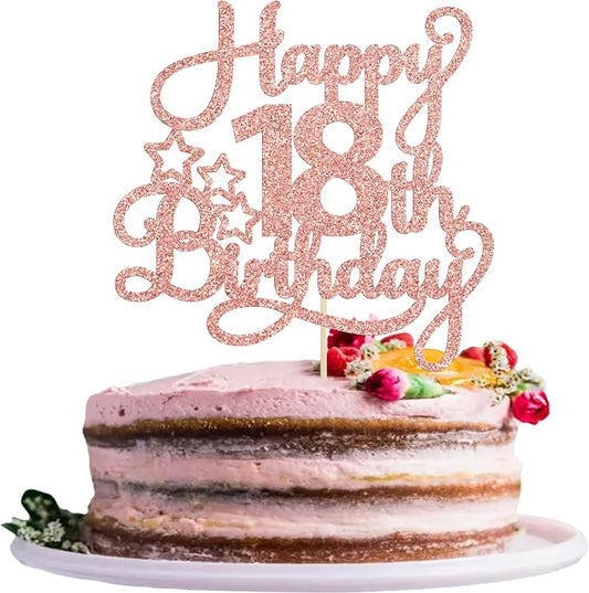 1 Pack Happy 18th Birthday Cake Topper Rose Gold Glitter 18 & Fabulous Cheers to 18 Years Old Birthday Cake Pick for Celebrating 18th Birthday Anniversary Party Cake Decorations Supplies