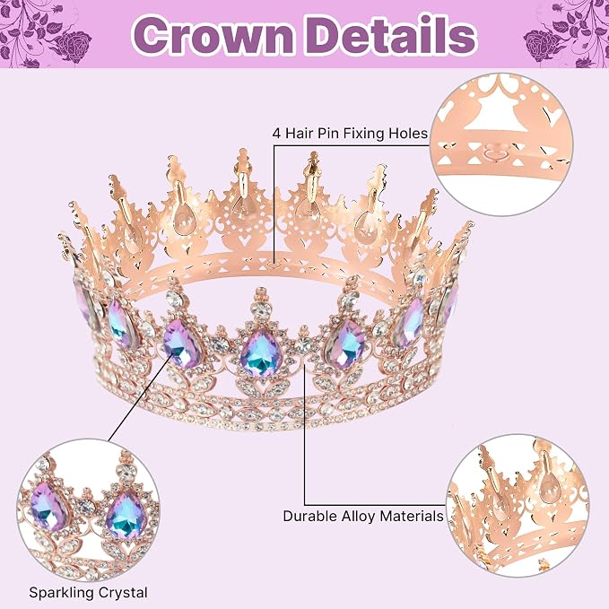 Crown Cake Topper, Purple Crown Balls Happy Birthday Cake Toppers Candles Butterfly, Corona Para Pastel, Crown Cake Decorations for Women Queen Princess (Rose Gold, Moonlight Purple)