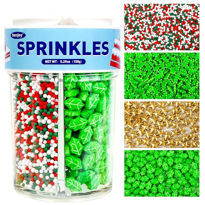 Dazzjoy Edible Sprinkles, Gold Star Sprinkles for Cake Decorating, 150g/5.29oz, Mix Shape, Nonpareils & Leaf Sugar for Decorating Cookies, Cake Decoration & Cupcake Topper