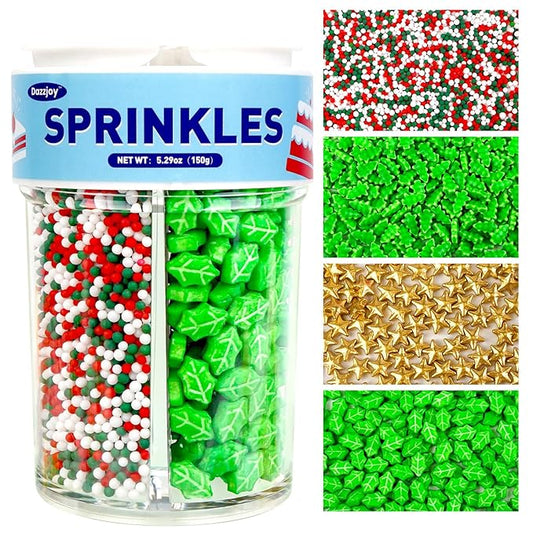 Dazzjoy Edible Sprinkles, Gold Star Sprinkles for Cake Decorating, 150g/5.29oz, Mix Shape, Nonpareils & Leaf Sugar for Decorating Cookies, Cake Decoration & Cupcake Topper