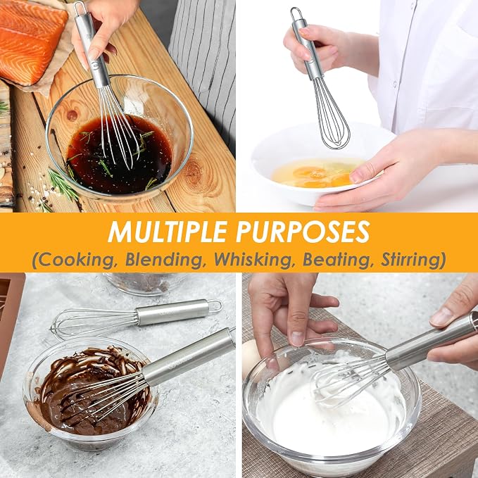 Webake 7.5" Stainless Steel Mini Whisks, 304 Small Metal Whisk for Professional or Home Set of 2