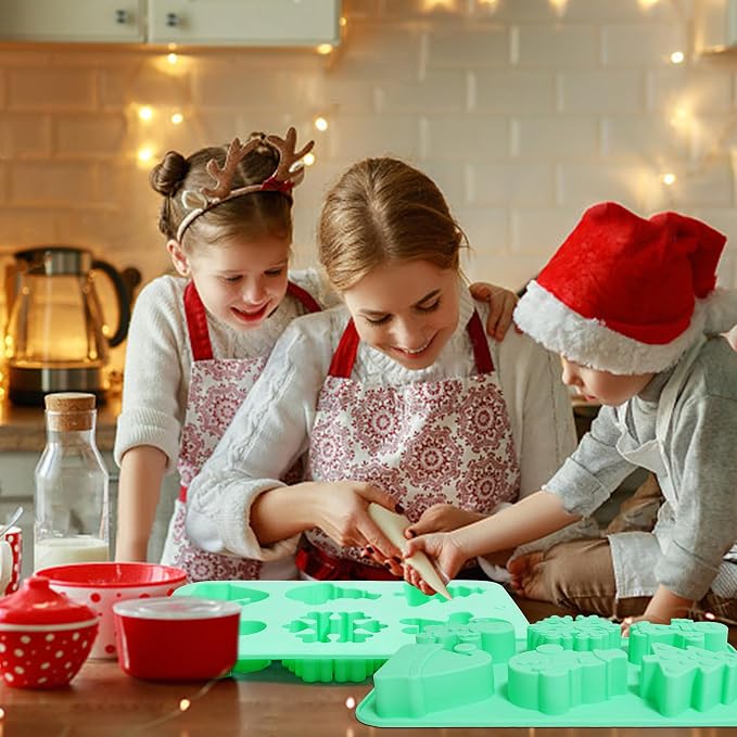 Silicone Christmas Mold - 3 Pack Nonstick Chocolate & Candy Mold for Baking, Cake Decoration & Handmade Soap - Includes Xmas Tree, Santa & Snowman