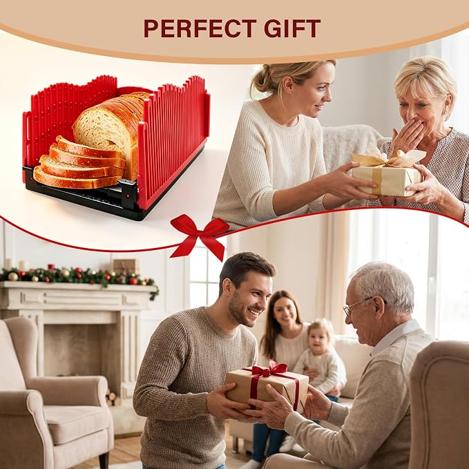 Bread Slicer for Homemade Bread - 8-10 Inch Knife Compatible, Foldable Compact Bread Cutter with Adjustable Width, Non-Slip Pads & Seamless Crumb Tray, Bread Slicing Guide for Sourdough/Bagels/Cakes