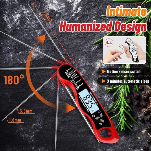 Meat Thermometer, IP67 Waterproof Digital Meat Thermometer with Backlight, Hold Function & Magnet for Grill, BBQ, Candy, Beef,Turkey