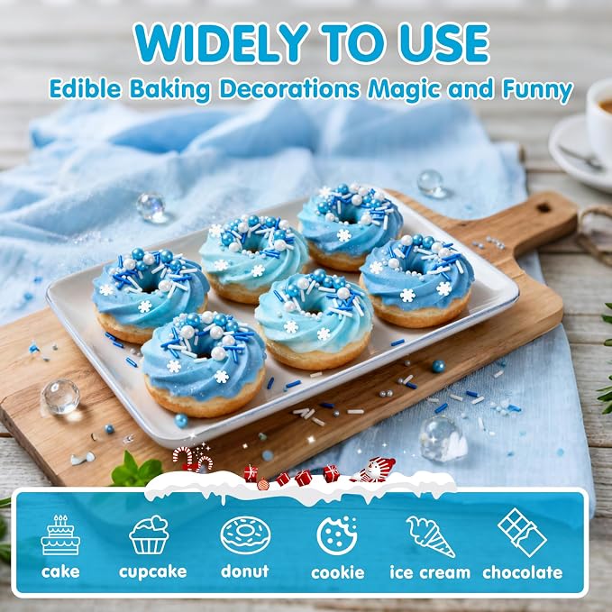 Edible White Snowflake Sprinkles,Blue White Nonpareils Pearls Jimmies Mix Sugar Sprinkle,130g,light Blue Sprinkle Snow Candy for Cake Decorating,Holiday Cake Decorations,Dessert,Cupcakes,Donuts,Cookies,Ice cream Toppers,Birthday Party,Mother's Day,Wint...