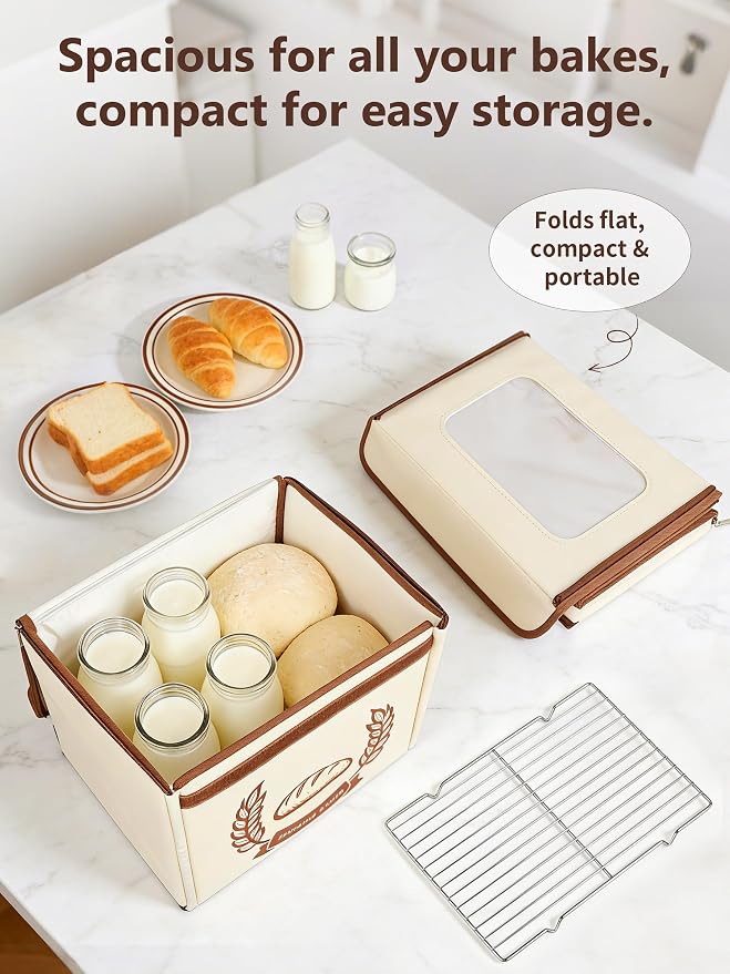 Folding Bread Proofing Box Dough Proofer, Electric Sourdough Warmer with 68-131°F Temp Control & 99H Timer, Dough Proofing Box Basket with Metal Rack for Baking Pizza, Yogurt, Kombucha, Large Capacity