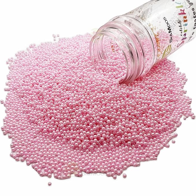 SE Si&Moos Nonpareil Sprinkles, 2mm Baby Pink Mini Edible Pearls Pink Sprinkles for Cake Decorating Halloween Cookie Decorations Wedding Baby Shower Party Christmas Holiday Supplies 3.5 OZ