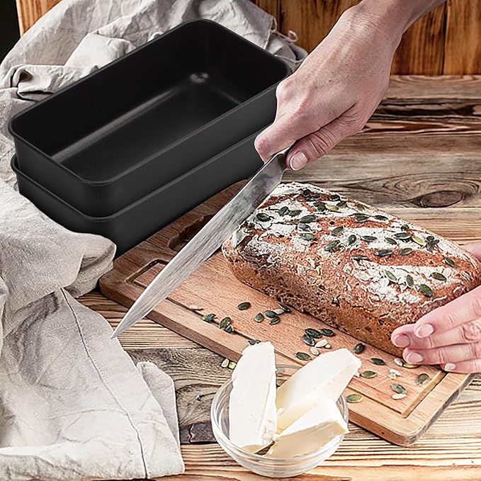 P&P CHEF Loaf Pan Set, 9 x 5 Inch Bread Pans, Stainless Steel Loaf Toast Baking Pans For Bread Meatloaf Lasagna Cake, Healthy & Non Toxic, Oven Safe& Easy Clean, (Black, 2Pcs)