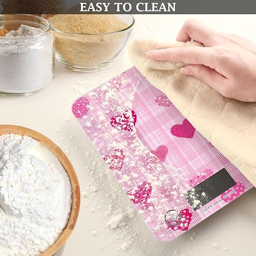 Food Scale Kitchen Scale for Baking Cooking Digital Food Weighing Measuring Scale Small Waterproof Electric Food Scale Pink Plaid Dotty Hearts