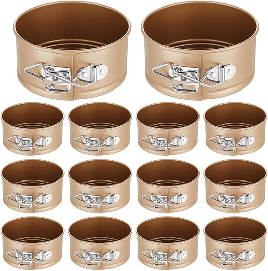 Sunnyray 12 Pcs 4 Inch Springform Pan for Baking Mini Cheesecake Pans with Removable Bottom Nonstick Leakproof Round Cake Mold Spring Form Molds for Mini Cheesecake Pizza and Quiches (Gold)