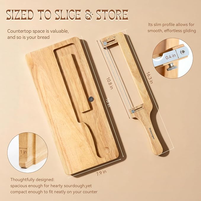 welsteepse Bread Slicer for Homemade Bread – Sourdough Bread Knife with Thickness Guide & Serrated Stainless Blade,Magnetic Storage