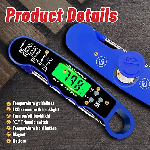 Stocking Stuffers for Men Women Adults: Meat Thermometer Digital, Instant Read Meat Thermometer with Backlight & Magnet for Kitchen, Beef, Grill, Turkey,IP67 Waterproof Cooking Thermometer